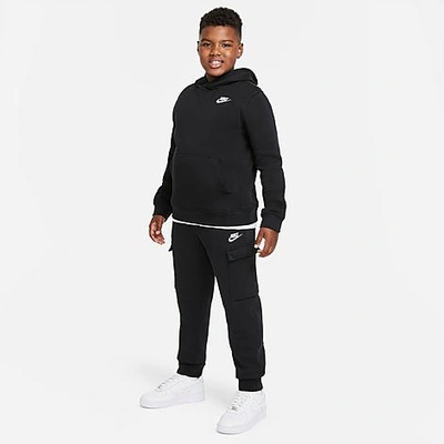 Shop Nike Boys' Sportswear Cargo Club Fleece Jogger Pants (plus Size) In Black/white