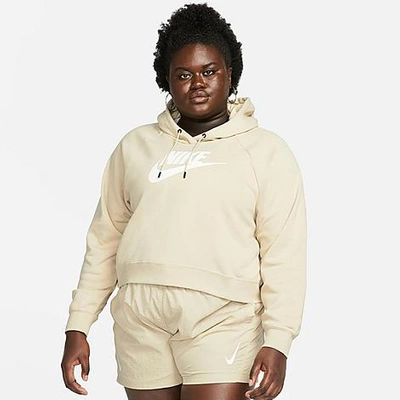 Shop Nike Women's Sportswear Essential Cropped Hoodie (plus Size) In Rattan/white