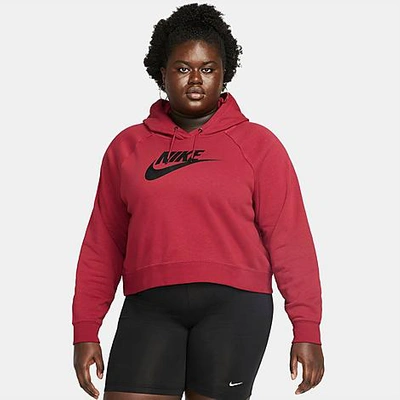 Shop Nike Women's Sportswear Essential Cropped Hoodie (plus Size) In Pomegranate/black