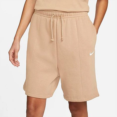 Shop Nike Women's Sportswear Essential High-rise Fleece Shorts In Hemp/white