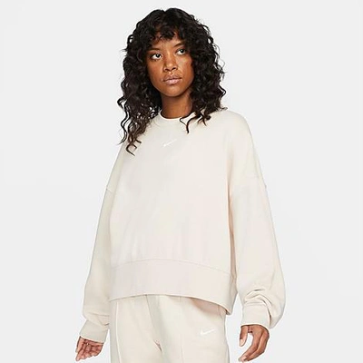 Shop Nike Women's Sportswear Collection Essentials Oversized Fleece Crewneck Sweatshirt In Pearl White/white