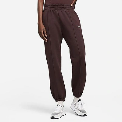 Shop Nike Women's Sportswear Essential Fleece Jogger Pants In Brown Basalt/white