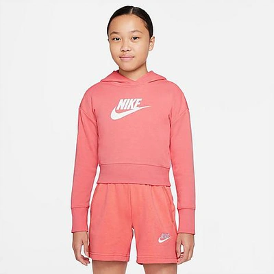 Shop Nike Girls' Sportswear Club French Terry Cropped Pullover Hoodie In Pink Salt/white