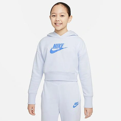 Shop Nike Girls' Sportswear Club French Terry Cropped Pullover Hoodie In Football Grey/university Blue