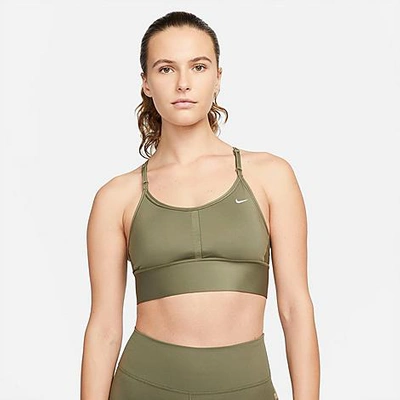 Shop Nike Women's Dri-fit Indy Longline Light-impact Sports Bra In Medium Olive/white