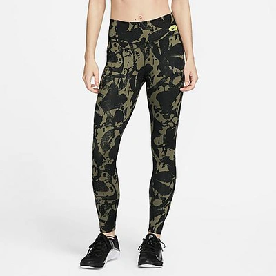 Nike Dri-fit One Luxe Icon Clash Mid-rise All Over Print Leggings In Khaki-green  | ModeSens