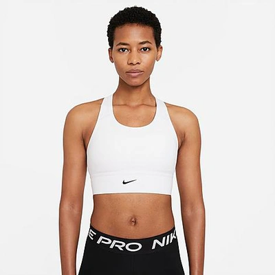 Shop Nike Women's Dri-fit Swoosh Medium-support One-piece Padded Longline Sports Bra In White/black
