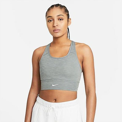 Shop Nike Women's Dri-fit Swoosh Medium-support One-piece Padded Longline Sports Bra In Smoke Grey/heather/white