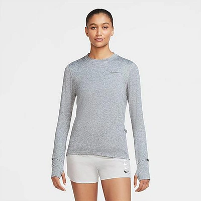 Shop Nike Women's Dri-fit Element Crewneck Long-sleeve Training Top In Smoke Grey/light Smoke Grey/heather