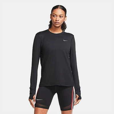 Shop Nike Women's Dri-fit Element Crewneck Long-sleeve Training Top In Black/reflective Silver