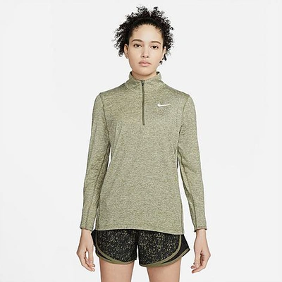 Shop Nike Women's Element Dri-fit Half-zip Running Top In Medium Olive/olive Aura/htr/reflective Silv
