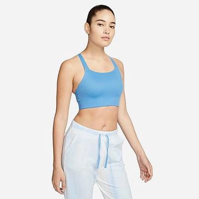 Shop Nike Women's Swoosh Luxe Medium-support Padded Sports Bra In Coast/iron Grey