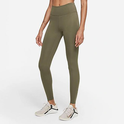 Shop Nike Women's One Luxe Mid-rise Tights In Medium Olive/clear