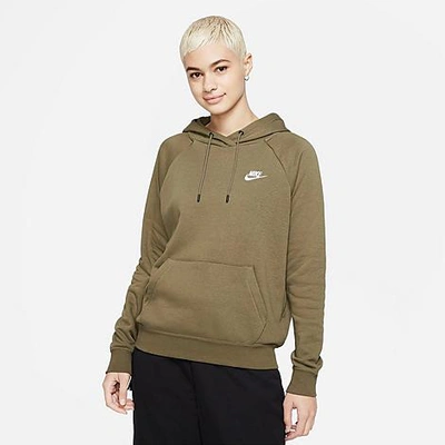 Shop Nike Women's Sportswear Essential Fleece Hoodie In Medium Olive/white