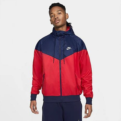 Shop Nike Men's Sportswear Windrunner Woven Hooded Jacket In University Red/midnight Navy/university Red/white