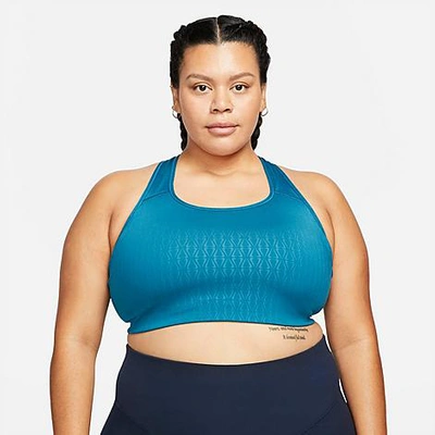 Shop Nike Women's Dri-fit Swoosh Medium-support 1-piece Pad Sports Bra (plus Size) In Marina/black
