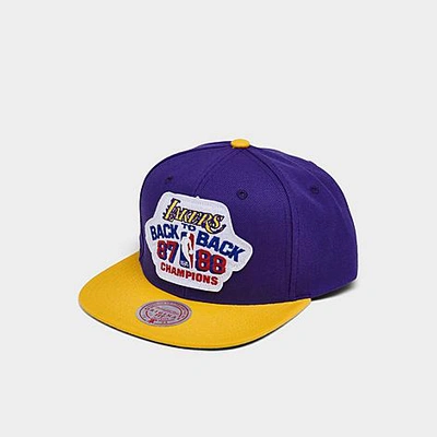 Shop Mitchell And Ness Nba Los Angeles Lakers 87/88 Back To Back Champions Snapback Hat In Purple/yellow