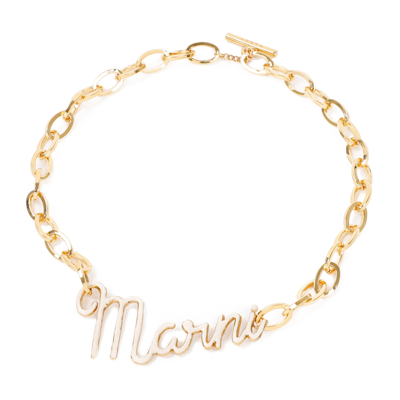 Shop Marni Brass Logo Necklace Jewellery In Metallic