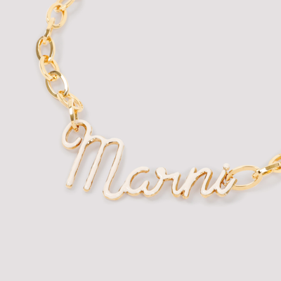 Shop Marni Brass Logo Necklace Jewellery In Metallic