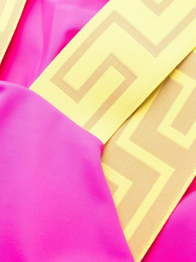 Shop Versace Greca-pattern Scoop-back Swimsuit In Pink