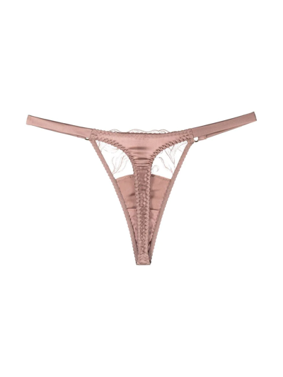 Shop Fleur Of England Lilian Lace-panel Thong In Pink