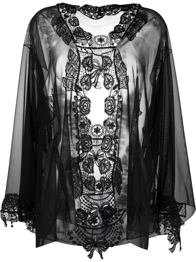 Belle Et Bon Bon Bisoux Venetian Lace Robe In Black