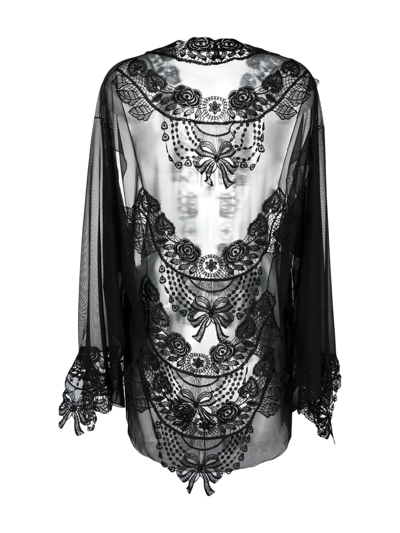 Shop Belle Et Bon Bon Bisoux Venetian Lace Robe In Black