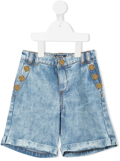 Shop Balmain Multi-button Denim Shorts In Blue