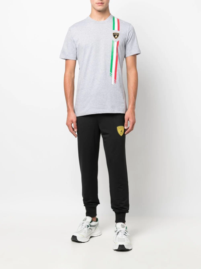 Automobili Lamborghini Logo-embroidered Cotton T-shirt In Grey