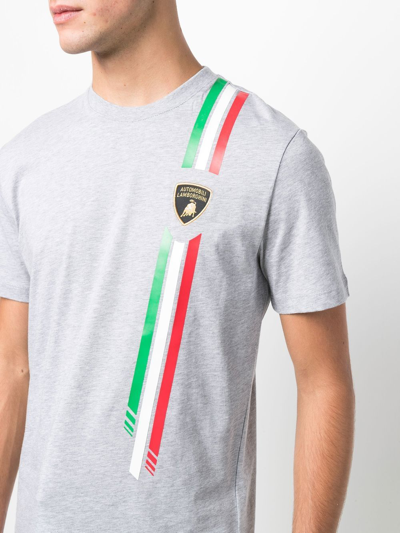 Automobili Lamborghini Logo-embroidered Cotton T-shirt In Grey
