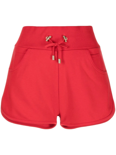 Shop Balmain Contrast-pocket Drawstring Shorts In Red