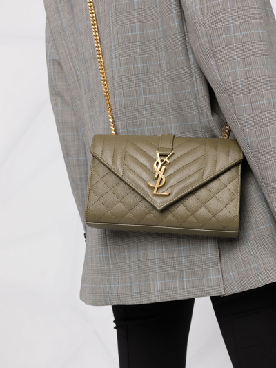 Saint Laurent Small Envelope Crossbody Bag In Green