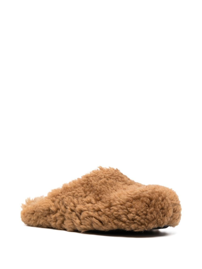 Shop Marni Round-toe Shearling Slippers In Brown