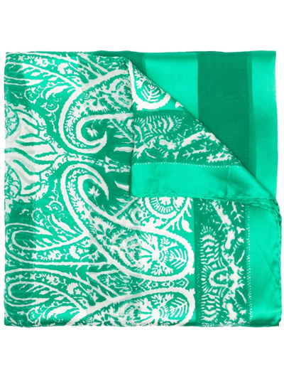 SAINT LAURENT Pre-owned 1970s Paisley Print Silk Scarf In Green