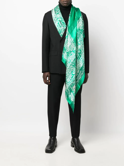 Pre-owned Saint Laurent 1970s Paisley Print Silk Scarf In Green