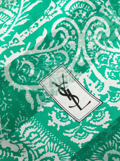 Pre-owned Saint Laurent 1970s Paisley Print Silk Scarf In Green