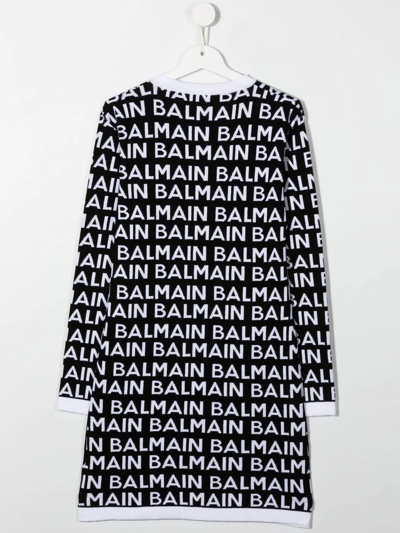 Shop Balmain Teen Logo Print Dress In Black