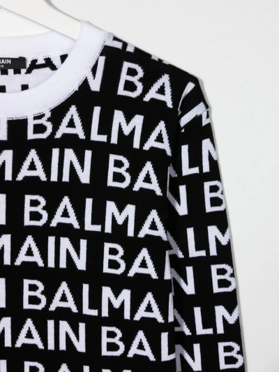 Shop Balmain Teen Logo Print Dress In Black