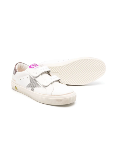 Shop Golden Goose Teen May School Touch-strap Sneakers In White