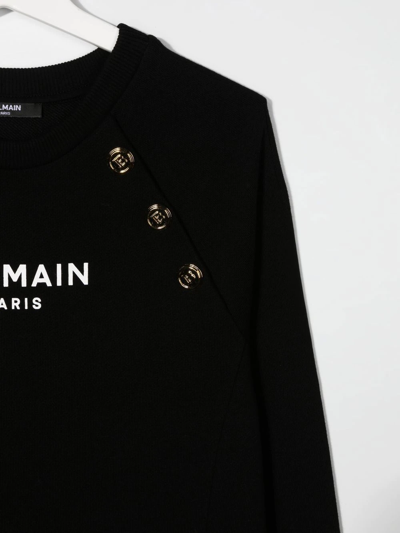 Balmain Teen Logo-print Long-sleeve Sweatshirt Dress In Black