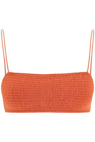 Shop Totême Smocked Bikini Top In Orange