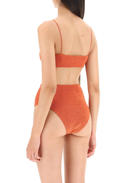 Shop Totême Smocked Bikini Top In Orange