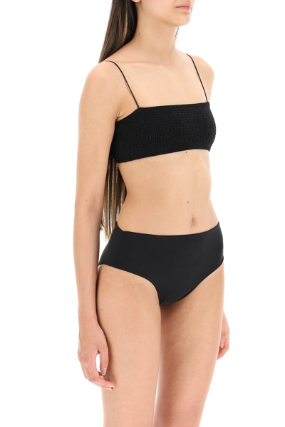 Shop Totême Smocked Bikini Top In Black