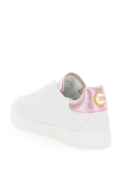 Shop Dolce & Gabbana Portofino Sneakers With Pearl In White,pink