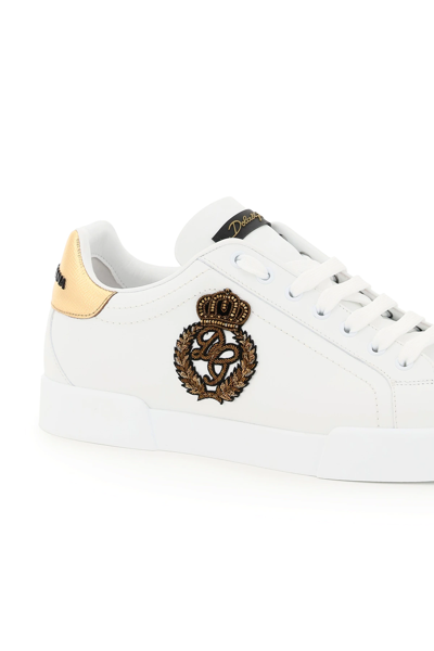 Shop Dolce & Gabbana Portofino Sneakers With Patch In White,gold