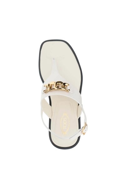 Shop Tod's Leather Thong Sandals In White