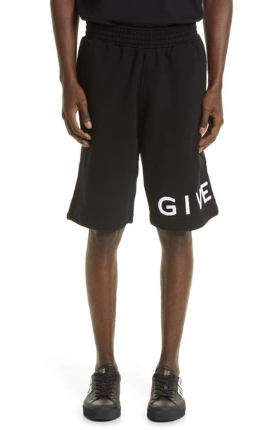Shop Givenchy Embroidered Logo Cotton Sweat Shorts In Black