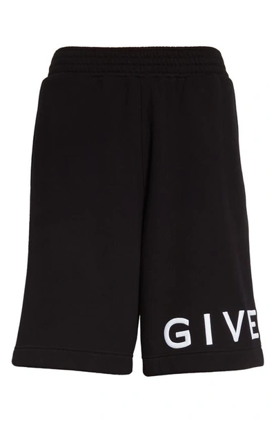 Shop Givenchy Embroidered Logo Cotton Sweat Shorts In Black