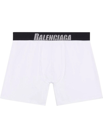 Balenciaga White Boxer Slip With Black Logo Band In White