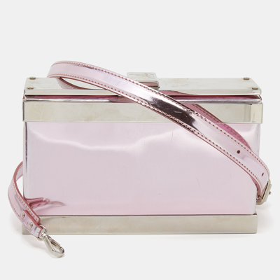 Pre-owned Giuseppe Zanotti Metallic Pink Patent Leather And Metal Box Crossbody Bag